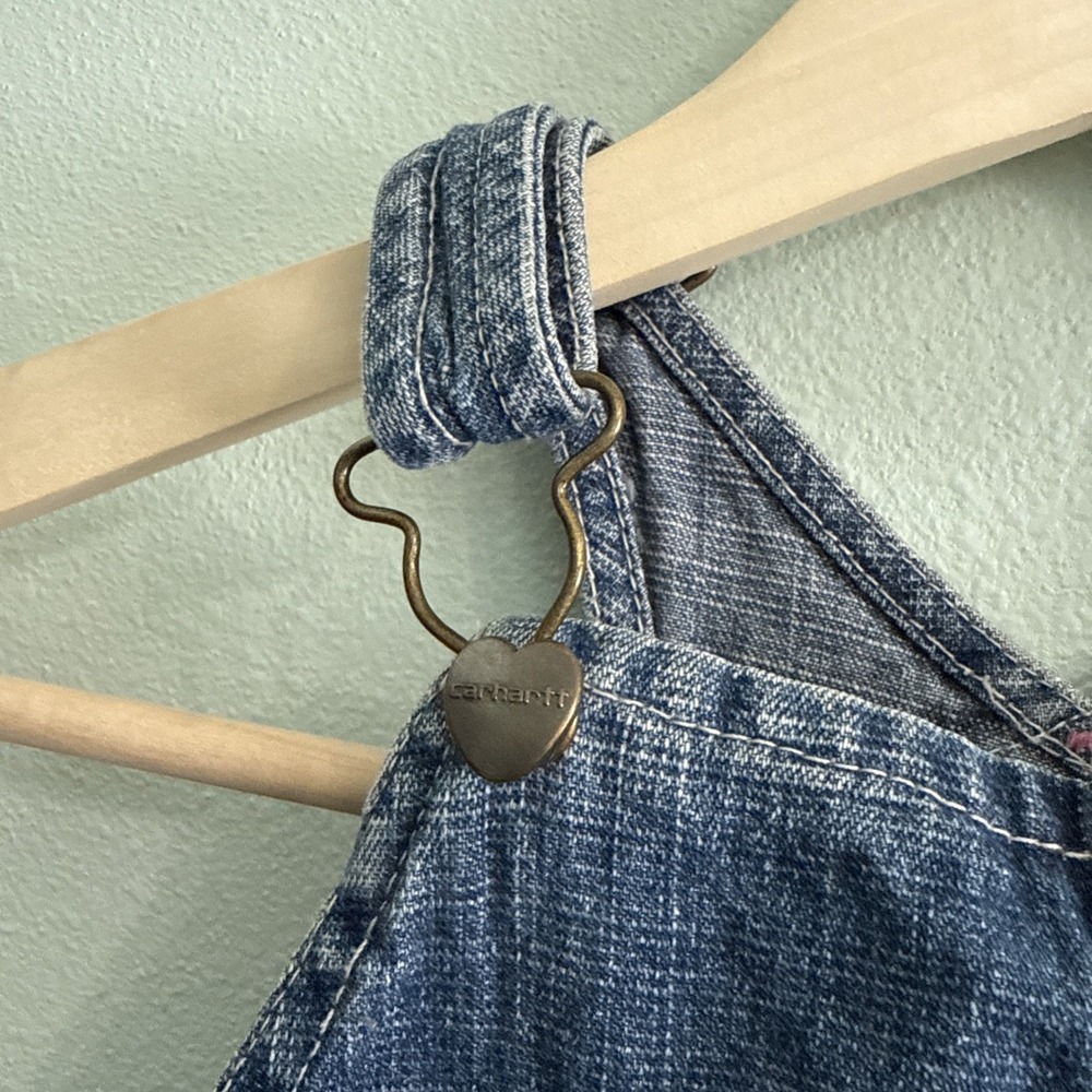 Carhartt Overalls Toddler 4T Blue Denim Bib Floral Embroidered Hearts buttons - Picture 7 of 8